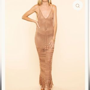 Elegant Tan Crochet Maxi Dress